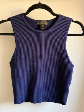 House of Harlow 1960 Ribbed Tank Top - Navy Blue Size Small